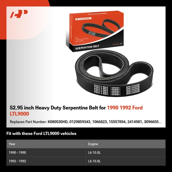52.95 inch Heavy Duty Serpentine Belt for 1990 1992 Ford LTL9000