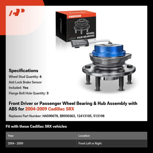 Front Driver or Passenger Wheel Bearing & Hub Assembly with ABS for 2004-2009 Cadillac SRX