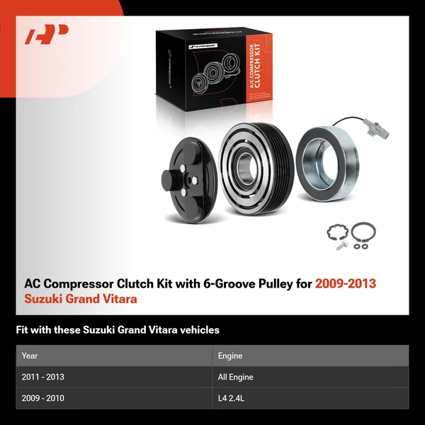 AC Compressor Clutch Kit with 6-Groove Pulley for 2009-2013 Suzuki Grand Vitara
