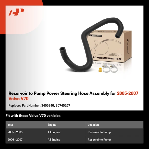 Reservoir to Pump Power Steering Hose Assembly for 2005-2007 Volvo V70