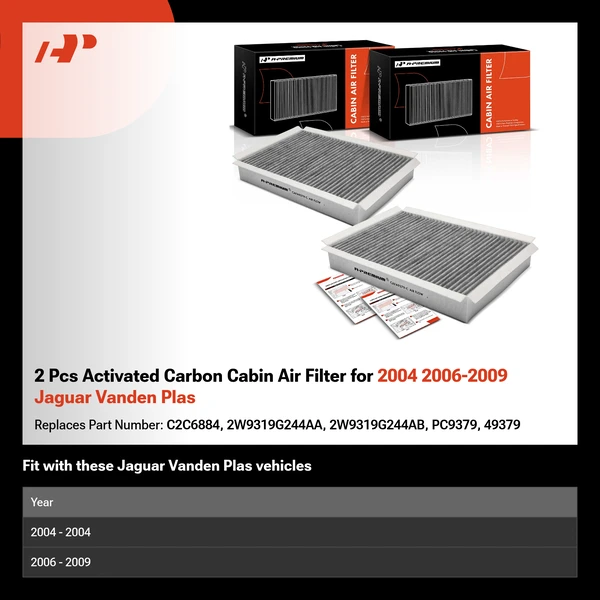 2 Pcs Activated Carbon Cabin Air Filter for 2004 2006-2009 Jaguar Vanden Plas