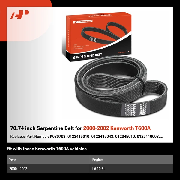 70.74 inch Serpentine Belt for 2000-2002 Kenworth T600A