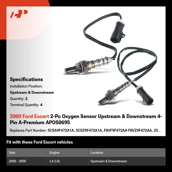 2000 Ford Escort 2-Pc Oxygen Sensor Upstream & Downstream 4-Pin A-Premium APOS0695