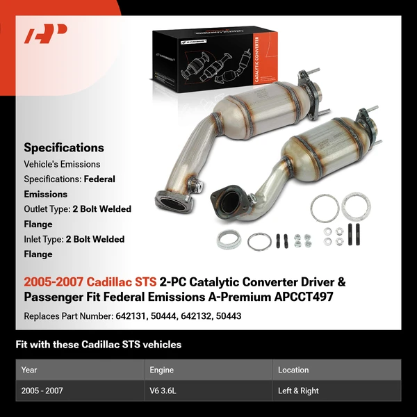 2005-2007 Cadillac STS 2-PC Catalytic Converter Driver & Passenger Fit Federal Emissions A-Premium APCCT497
