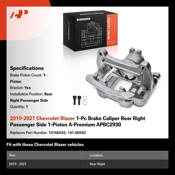 2019-2021 Chevrolet Blazer 1-Pc Brake Caliper Rear Right Passenger Side 1-Piston A-Premium APBC2930