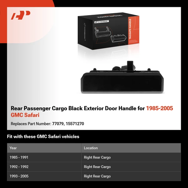 Rear Passenger Cargo Black Exterior Door Handle for 1985-2005 GMC Safari