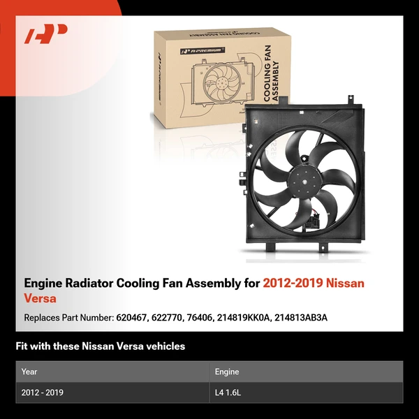 Engine Radiator Cooling Fan Assembly for 2012-2019 Nissan Versa