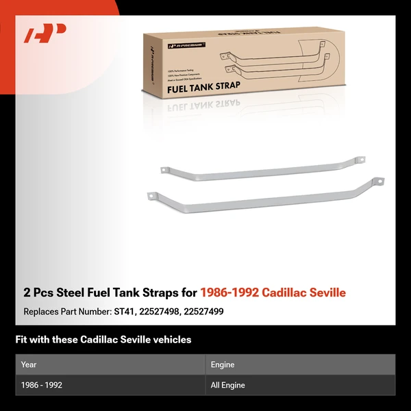 2 Pcs Steel Fuel Tank Straps for 1986-1992 Cadillac Seville