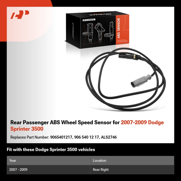 Rear Passenger ABS Wheel Speed Sensor for 2007-2009 Dodge Sprinter 3500