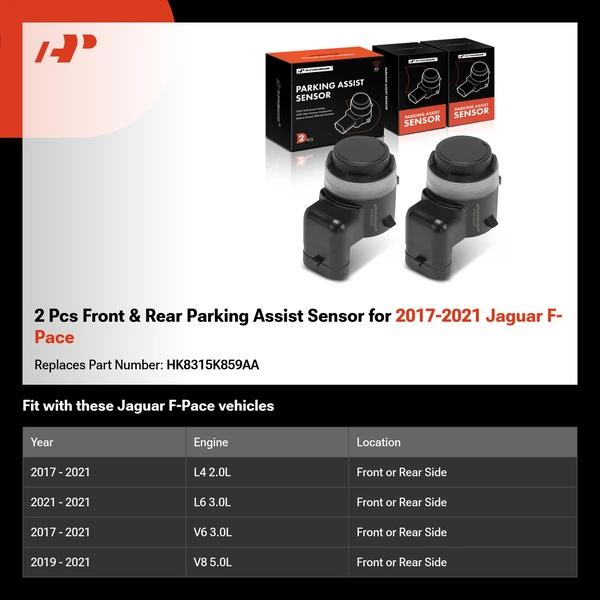2 Pcs Front & Rear Parking Assist Sensor for 2017-2021 Jaguar F-Pace