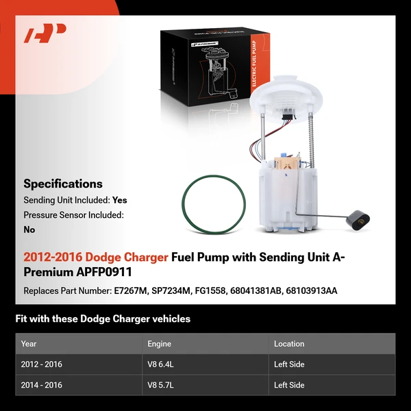 2012-2016 Dodge Charger Fuel Pump with Sending Unit A-Premium APFP0911