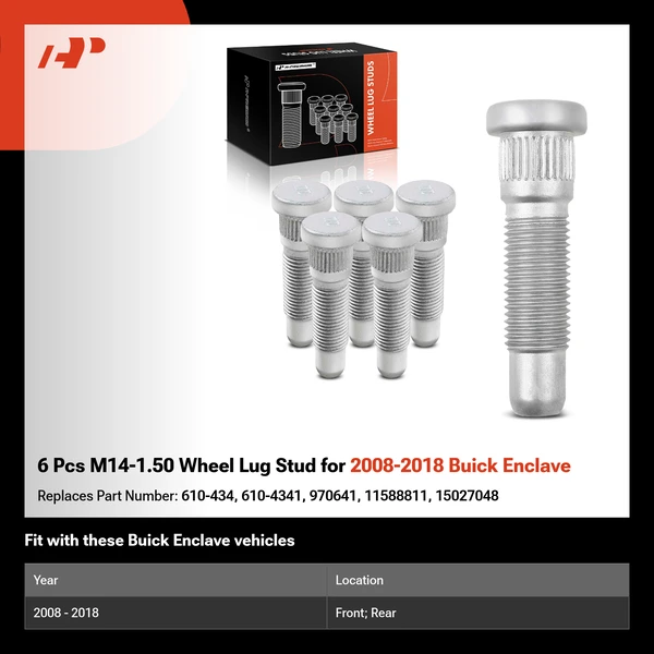 6 Pcs M14-1.50 Wheel Lug Stud for 2008-2018 Buick Enclave