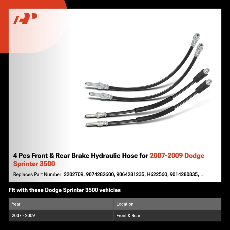 4 Pcs Front & Rear Brake Hydraulic Hose for 2007-2009 Dodge Sprinter 3500