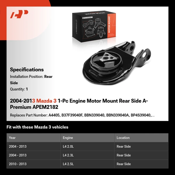 2004-2013 Mazda 3 1-Pc Engine Motor Mount Rear Side A-Premium APEM2182