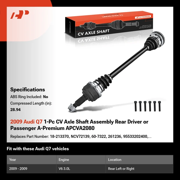 2009 Audi Q7 1-Pc CV Axle Shaft Assembly Rear Driver or Passenger A-Premium APCVA2080