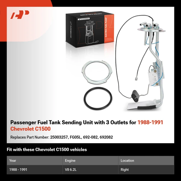Passenger Fuel Tank Sending Unit with 3 Outlets for 1988-1991 Chevrolet C1500