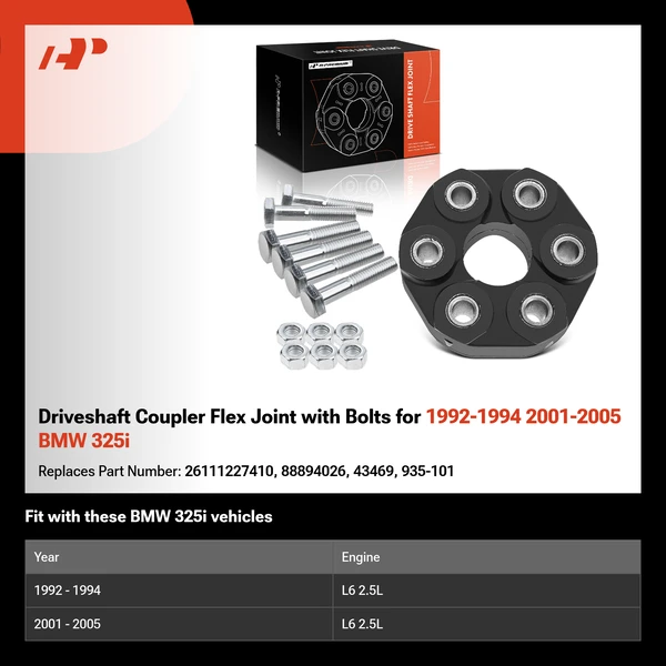 Driveshaft Coupler Flex Joint with Bolts for 1992-1994 2001-2005 BMW 325i