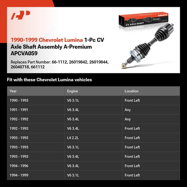 1990-1999 Chevrolet Lumina 1-Pc CV Axle Shaft Assembly A-Premium APCVA059