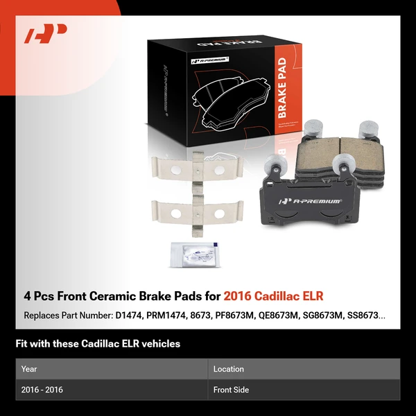 4 Pcs Front Ceramic Brake Pads for 2016 Cadillac ELR