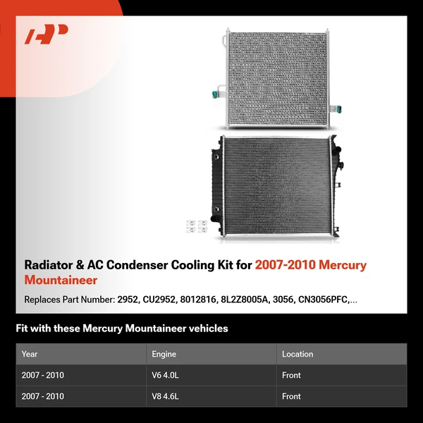 Radiator & AC Condenser Cooling Kit for 2007-2010 Mercury Mountaineer