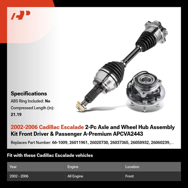 2002-2006 Cadillac Escalade 2-Pc Axle and Wheel Hub Assembly Kit Front Driver & Passenger A-Premium APCVA2443