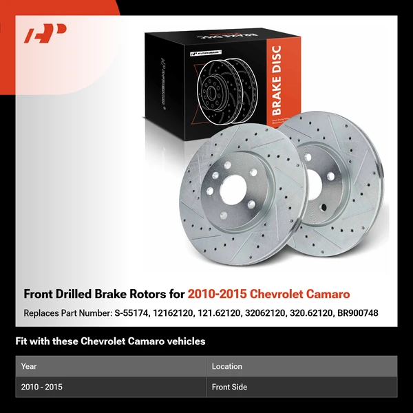 Front Drilled Brake Rotors for 2010-2015 Chevrolet Camaro