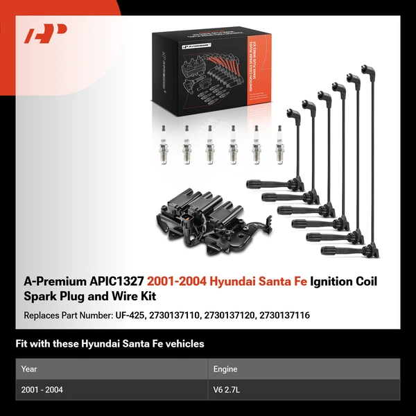 A-Premium APIC1327 2001-2004 Hyundai Santa Fe Ignition Coil Spark Plug and Wire Kit