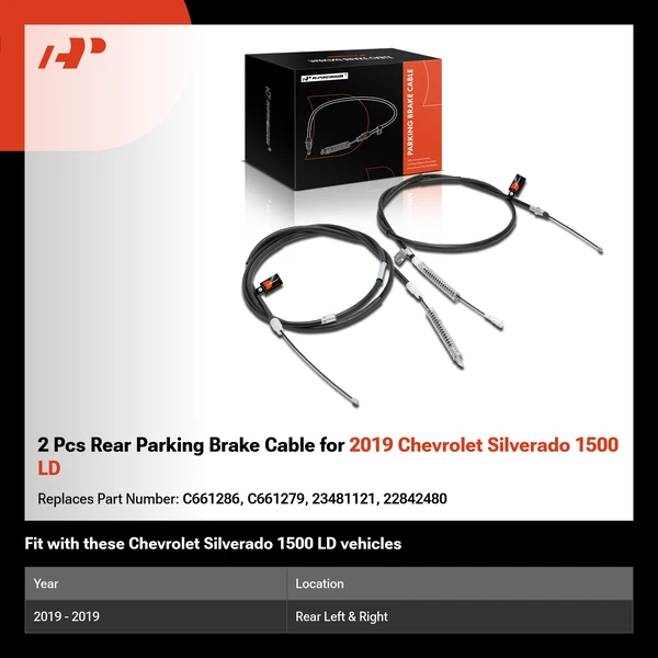2 Pcs Rear Parking Brake Cable for 2019 Chevrolet Silverado 1500 LD