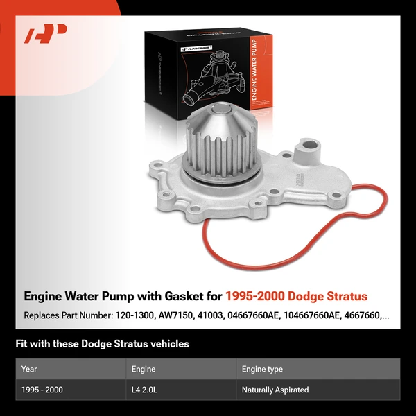 Engine Water Pump with Gasket for 1995-2000 Dodge Stratus