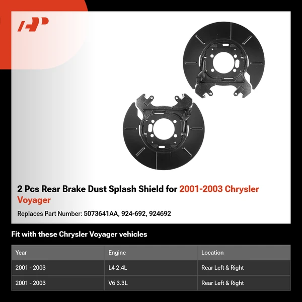 2 Pcs Rear Brake Dust Splash Shield for 2001-2003 Chrysler Voyager