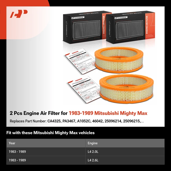2 Pcs Engine Air Filter for 1983-1989 Mitsubishi Mighty Max