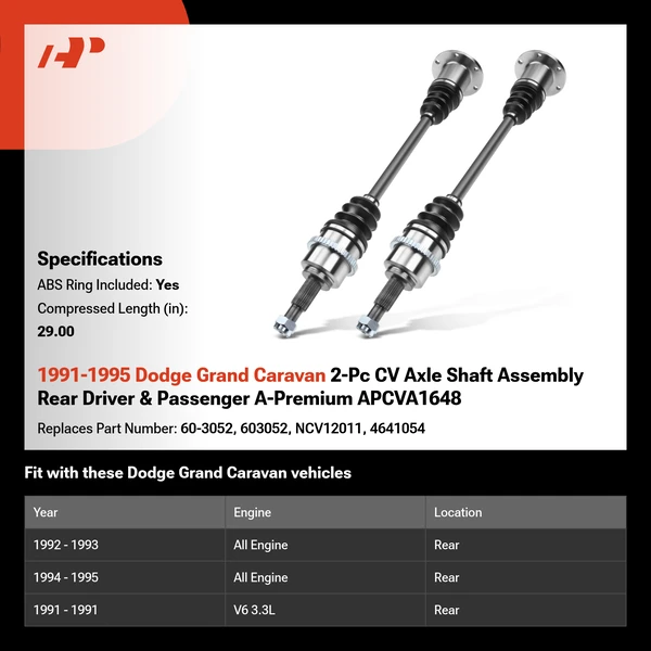 1991-1995 Dodge Grand Caravan 2-Pc CV Axle Shaft Assembly Rear Driver & Passenger A-Premium APCVA1648