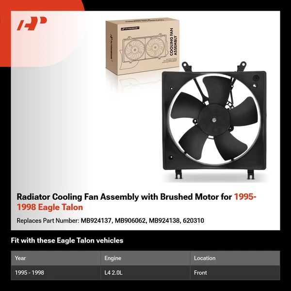 Radiator Cooling Fan Assembly with Brushed Motor for 1995-1998 Eagle Talon