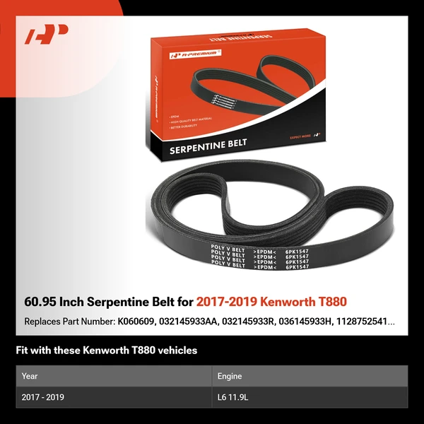 60.95 Inch Serpentine Belt for 2017-2019 Kenworth T880