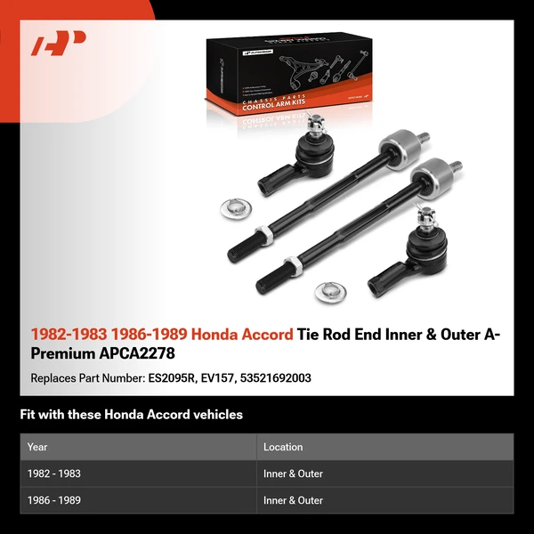 1982-1983 1986-1989 Honda Accord Tie Rod End Inner & Outer A-Premium APCA2278