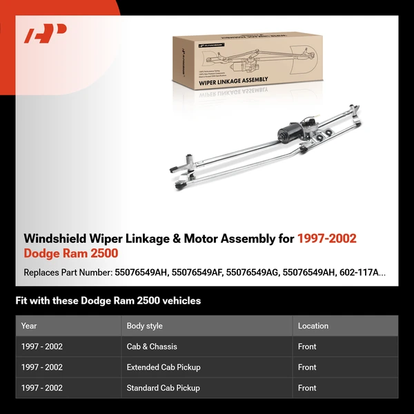 Windshield Wiper Linkage & Motor Assembly for 1997-2002 Dodge Ram 2500