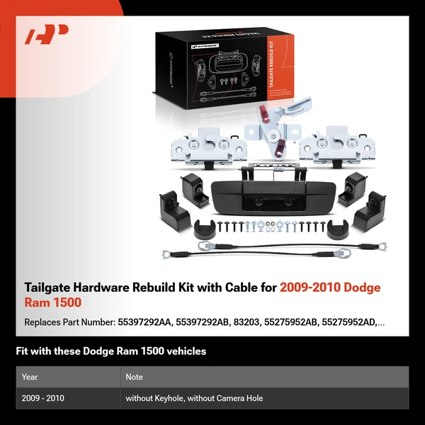 Tailgate Hardware Rebuild Kit with Cable for 2009-2010 Dodge Ram 1500