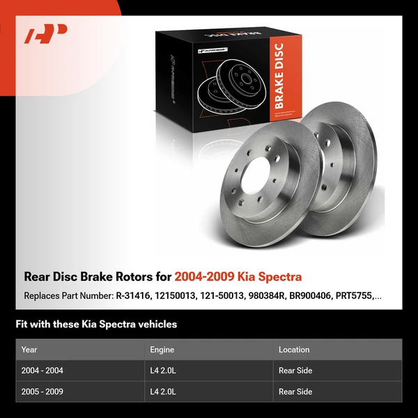 Rear Disc Brake Rotors for 2004-2009 Kia Spectra