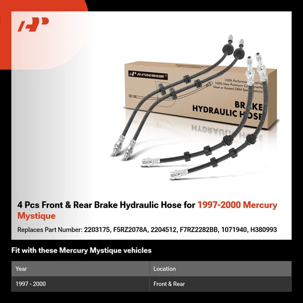 4 Pcs Front & Rear Brake Hydraulic Hose for 1997-2000 Mercury Mystique