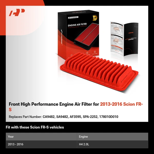 Front High Performance Engine Air Filter for 2013-2016 Scion FR-S