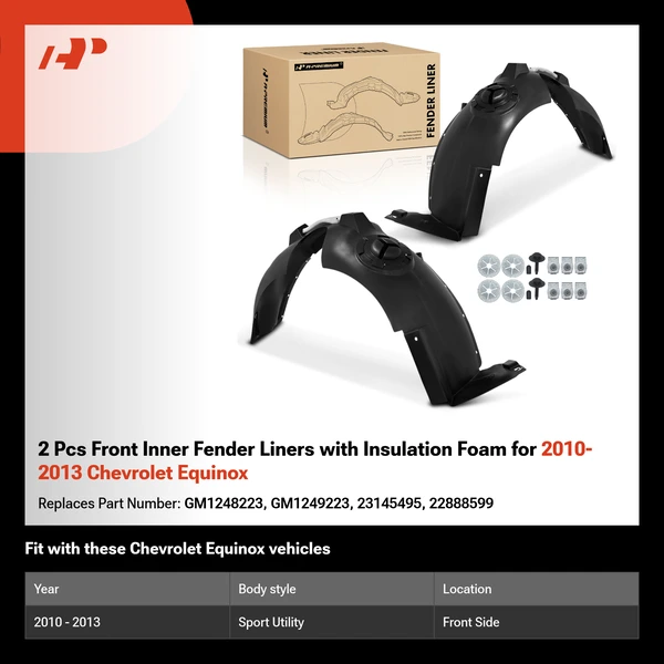 2 Pcs Front Inner Fender Liners with Insulation Foam for 2010-2013 Chevrolet Equinox