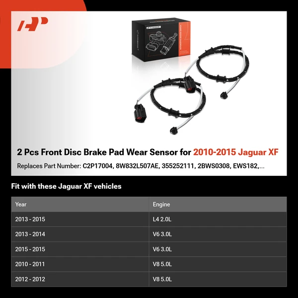 2 Pcs Front Disc Brake Pad Wear Sensor for 2010-2015 Jaguar XF