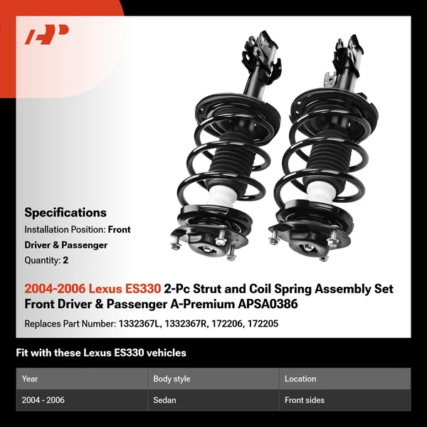 2004-2006 Lexus ES330 2-Pc Strut and Coil Spring Assembly Set Front Driver & Passenger A-Premium APSA0386
