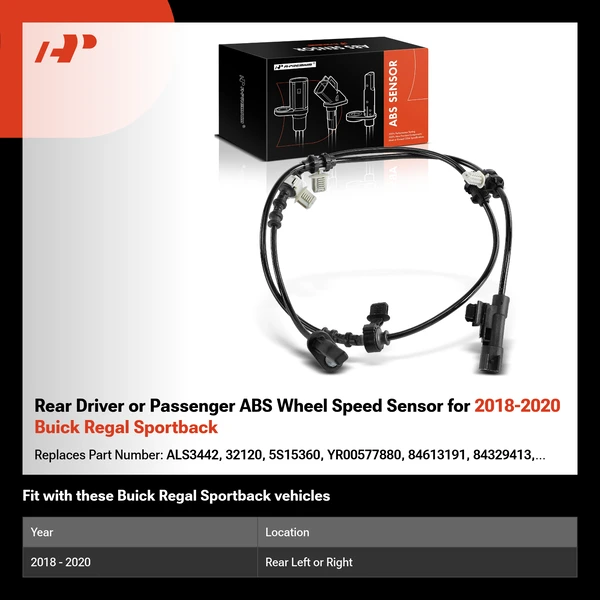 Rear Driver or Passenger ABS Wheel Speed Sensor for 2018-2020 Buick Regal Sportback