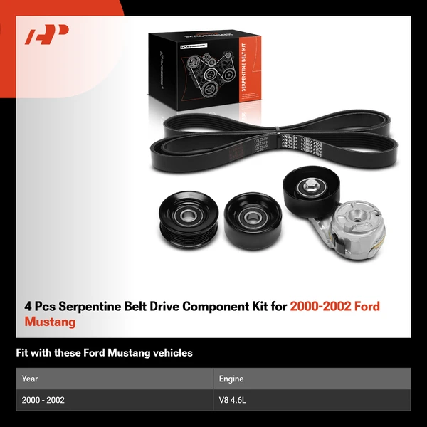 4 Pcs Serpentine Belt Drive Component Kit for 2000-2002 Ford Mustang