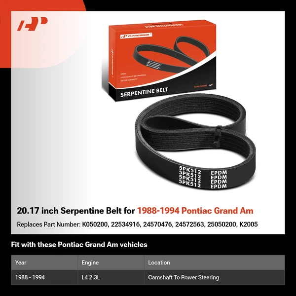 20.17 inch Serpentine Belt for 1988-1994 Pontiac Grand Am