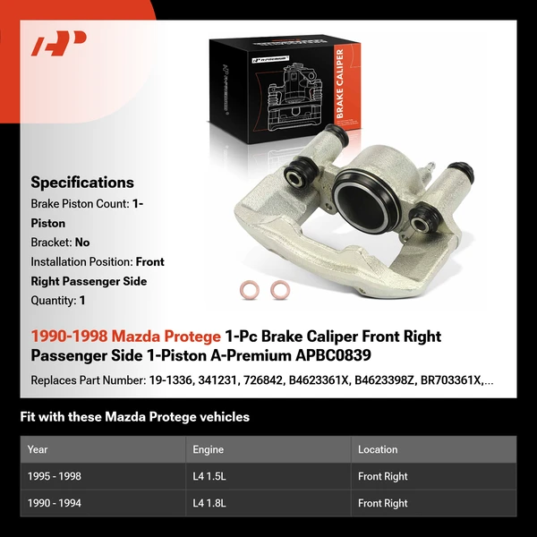 1990-1998 Mazda Protege 1-Pc Brake Caliper Front Right Passenger Side 1-Piston A-Premium APBC0839