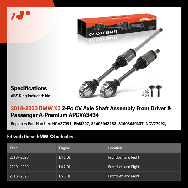 2018-2023 BMW X3 2-Pc CV Axle Shaft Assembly Front Driver & Passenger A-Premium APCVA3434