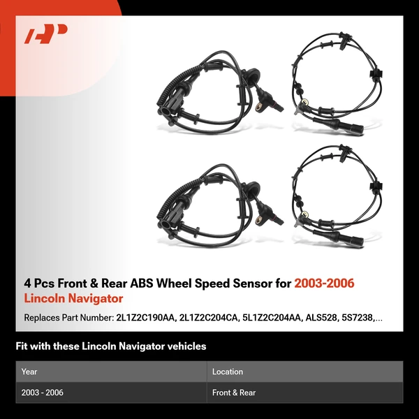 4 Pcs Front & Rear ABS Wheel Speed Sensor for 2003-2006 Lincoln Navigator