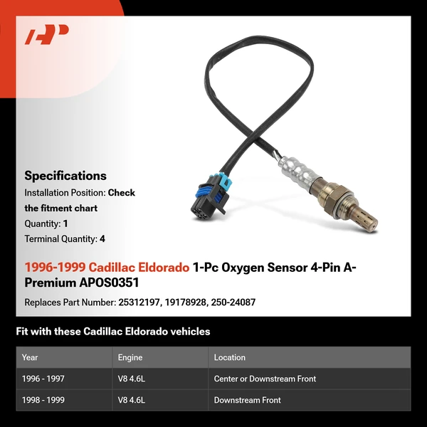 1996-1999 Cadillac Eldorado 1-Pc Oxygen Sensor 4-Pin A-Premium APOS0351